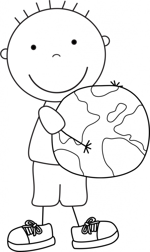 Online coloring book: A boy hugs the earth coloring page